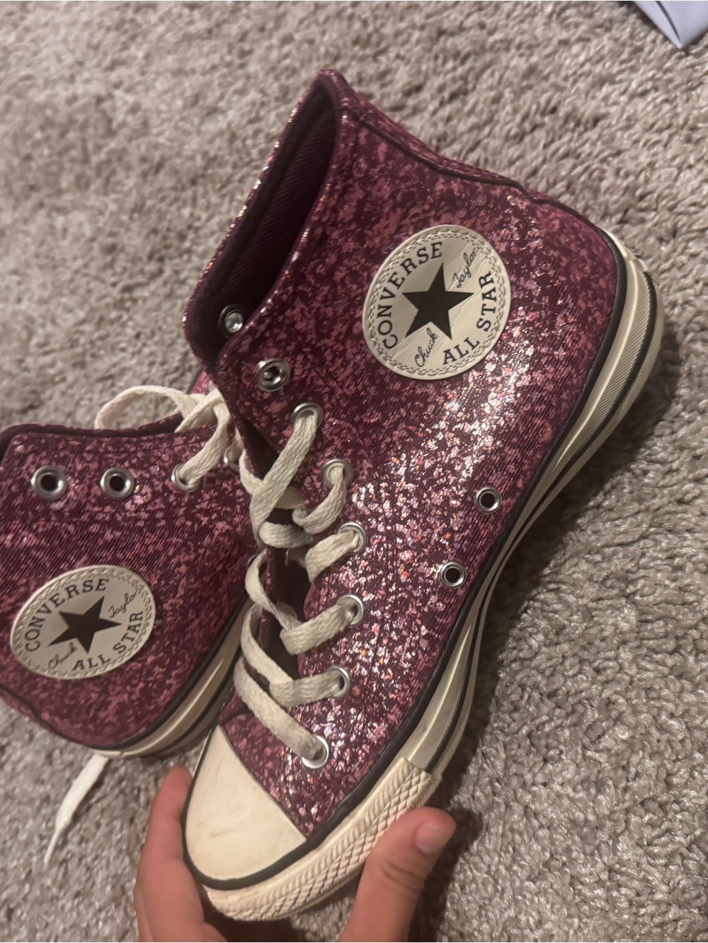 Converse women’s pink Sparkle High Top Sneakers